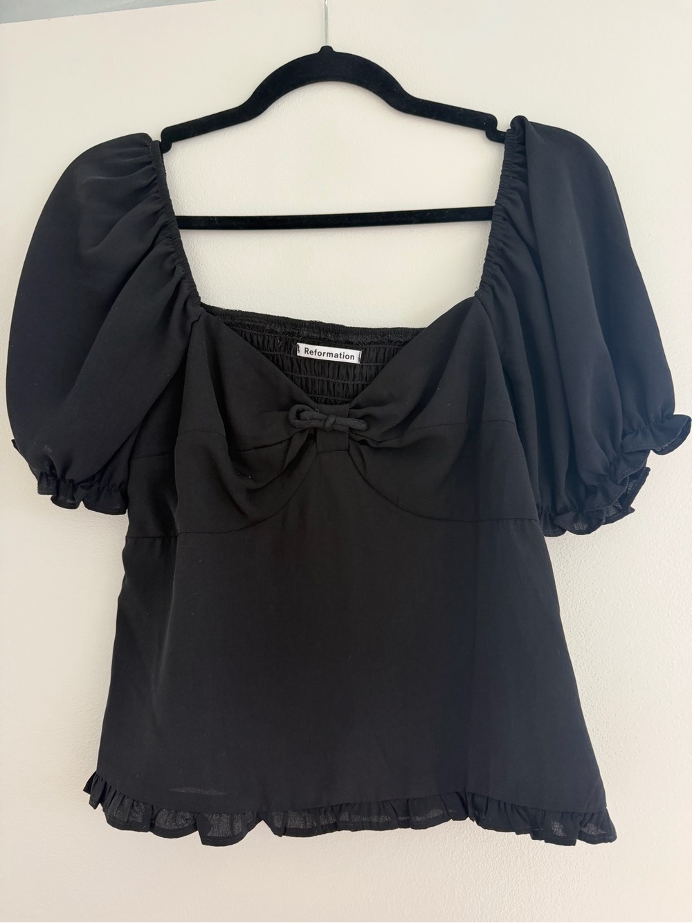 Reformation Black Puff-Sleeve Sweetheart Top